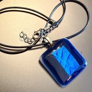 Gorgeous Electric Blue Black Dichroic Artisan Glass Pendant